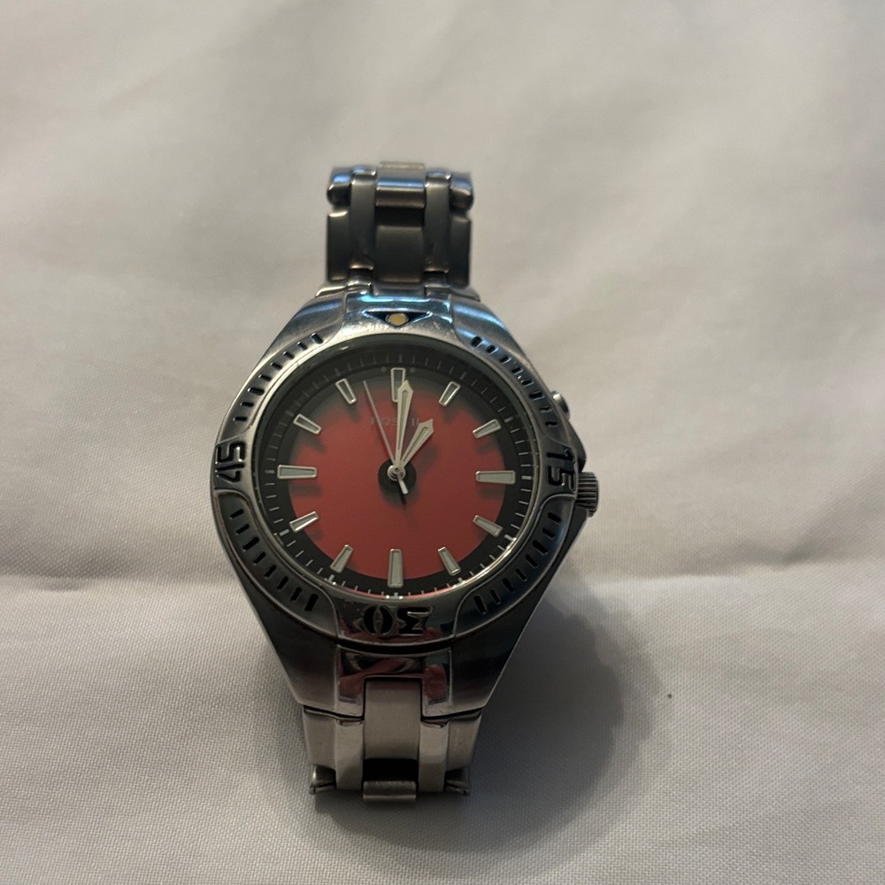 Men’s Fossil  Watch With Multicolor Patterned Tin Box & extra band
